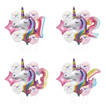  Unicorn Petrecere Balon Numărul Roz Stele, Baloane Folie Ziua De Naștere Petrecere Copil De Dus Decoratiuni Consumabile Baloane