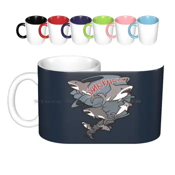  Drăguț Sharknado Cani Ceramice Cești De Cafea Ceai Lapte Cana Sharknado Rechin, Rechini Scifi Syfy Amuzant Drăguț Creative Trend Vintage