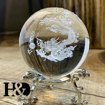  H&D 60mm 3D Gravate cu Laser Dragon glob de Cristal de Sticlă Miniaturi Sfera Acasă Decorare Accesorii Ornament Cadou cu Suport