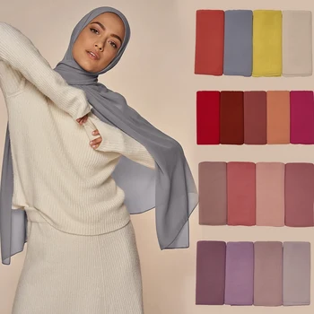  Musulman Sifon Hijab Șaluri Esarfa Femei Culoare Solidă Cap Împachetări Femei Hijab Eșarfe Doamnelor Foulard Femme Musulman Voal 72*175cm