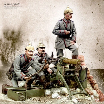  1/35 turnat rasina imagine de un Război Mondial Armată Europeană mitralieră model cu 3 barbati, inclusiv platforma