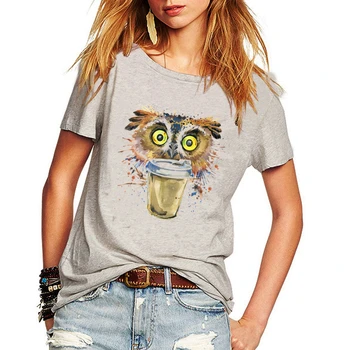  Moda Femei tricou amuzant multicolor psihedelice bufnita Bea cafea Imprimate t-shirt bumbac, o-neck tricou brand de îmbrăcăminte
