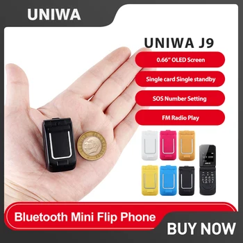  UNIWA J9 2G Super Mini Flip Telefon Mobil cu clapeta Push Buton Wireless Bluetooth Dialer FM Magic Voice Handsfree Casti