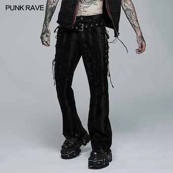  PUNK RAVE Bărbați Punk Uzura de zi cu Zi Întunecată Textura Flare Pantaloni Talie Centura Este Detasabila Pantaloni Partea Cordon de Proiectare pentru Decor