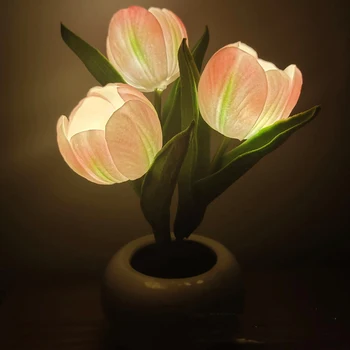  LED Noapte Lumină Floare de Lalea Lampa de Interior Decor Tulip Crescut Aartificial Flori de Lampă de Noapte Acasă Living Deskp Decor Lumini
