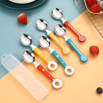  Copilul Lingura Tacamuri Copii Ustensilă De Alimentare Alimente Fructe Draga Linguri Din Oțel Inoxidabil Infant Toddler Veselă Tacâmuri Gadget-Uri