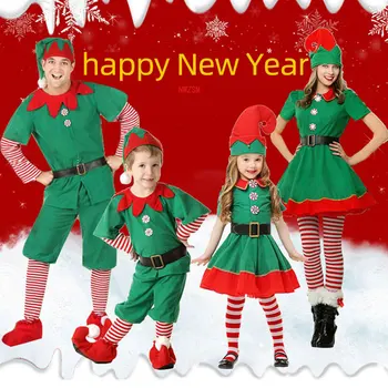  Bărbați, Femei, Fete Baieti Crăciun Moș Crăciun Costum Elf Verde Cosplay Familie Petrecerea De Crăciun De Anul Nou Rochie Fancy Haine Set Pentru