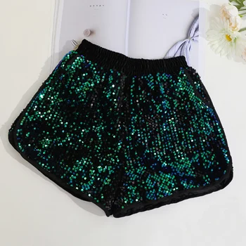  Vara, Moda De Toamna Pentru Femei Elegante Elastic Talie Verde Negru Argintie Fierbinte Pantaloni Scurți , De Primăvară Femeie Largi Picior Pantaloni Scurți Sclipici