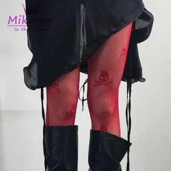  Harajuku Punk Rock Femei Sexy Ciorapi Gotic Red Skull Dantelă Ciorapi Fishnet Ciorapi Chic Streetwear