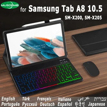  pentru Samsung Galaxy Tab A8 10.5 2021 Caz de Tastatură cu Tastatură Curcubeu cu iluminare din spate Wireless arabă, rusă, spaniolă, coreeană AZERTY