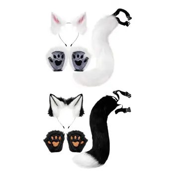  Costum de pisica Animal și Coada Set de Mănuși Accesorii articole pentru acoperirea capului Recuzită Jucării Urechi pentru Petrecere Cosplay Dress up pentru Copii Rochie Fancy