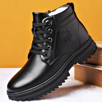  WEH Cizme Barbati din Piele pantofi de afaceri Blana 2021 Iarna Noi Caldă Glezna Cizme de Lucru Bărbați Încălțăminte Cizme Impermeabile