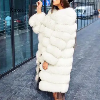  Alb Cald Gros de Blană, Îmbrăcăminte exterioară 3XL Maneca Lunga O-gât Geaca de Iarna pentru Femei de Moda Faux Blana Blană Haina Palton
