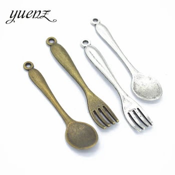  YuenZ 10buc 2 culoare Aliaj de Metal Antique Argintiu furculiță Lingură Farmec Bijuterii Face Manual DIY Meșteșug J154