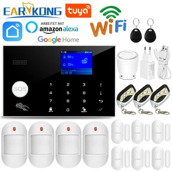  Tuya WiFi, Sistem de Alarma GSM 433MHz Smart Home Antifurt Alarmă de Securitate RFID Touch Keyboard Temperatura Umiditate Alexa de Start Google