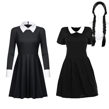  Miercuri Cosplay Addams (2022) Costum Negru De Scurtă/Lungă Maneca Rochie De Sex Feminin Halloween Costum De Carnaval