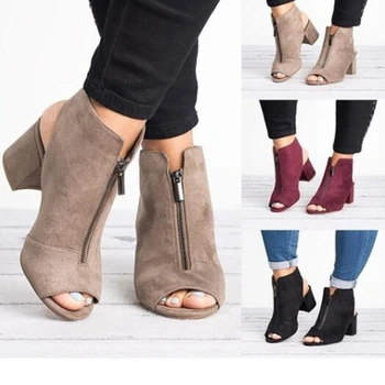  Femei Cu Fermoar Indesata Toc Sandale Primavara-Vara Plus Dimensiune Gură De Pește Papuci De Casă Casual Culoare Solidă Pantofi În Aer Liber Calcados Femininos