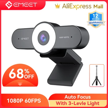  60FPS 1080P HD cu Autofocus Webcam Streaming Camera Web EMEET C970L cu Trepied & Inel de Lumina pentru PC/Zoom/Skype/Tiktok/Mac