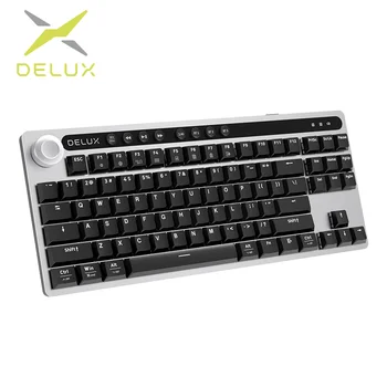  Delux KS200DB Designer Wireless Tastatură Mecanică 87 de Taste 3 Memorie On-Board Profile Red Switch-uri LED cu iluminare de fundal Pentru PC