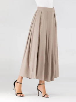  Talie inalta Fusta Plisata Femei Musulmane Moda Glezna-lungime Culoare Solidă Fustele Doamnelor Elegante Arabe Islamice Cothing 2022 Vara