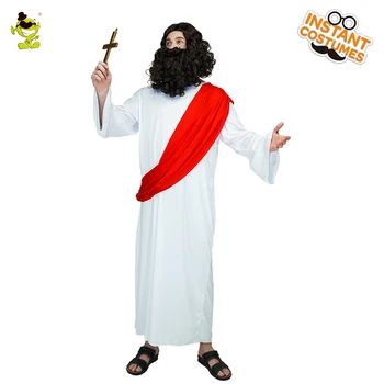  Bărbații Isus Cosplay Costum De Halloween Alb Lung Isus Halat De Rochie Fancy Bărbați Adulți Isus Jocul De Rol Costume Petrecere