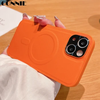  Moda din Piele Magnetic Magsafe de Încărcare fără Fir de Caz Pentru iPhone 13 12 11 Pro Max Metalice Camera Proteja de Silicon Moale Capacul Capa