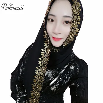  BOHOWAII Adult Ramadan Islamic Musulmane Hijab Culoare Solidă Șifon Eșarfă Femei Turbante Mujer de Mult Folie Eșarfă Eșarfe