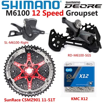  SHIMANO DEORE M6100 Groupset MTB Mountain Bike 1x12 Viteza CSMZ901 11-51T Caseta Pinioane KMC X12 M6100 schimbator Spate Derailleur