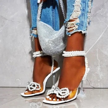  Star stil de Cristal Femei Sandale de Lux Pietre Bowknot Nunta de Vara Pantofi cu tocuri Înalte, sandale Gladiator Petrecere de Bal Pantofi