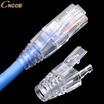  CNCOB 100buc cat6 rj45 Ethernet capac conector, PC-ul dublu cataramă gheara transparent cablu manșon de protecție, diafragma 6.7 mm