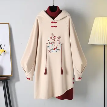  Plus Dimensiune Femei Cheongsam Toamna Iarna 2021 Tradițională Chineză Stil Hanorac cu Puloverul de zi cu Zi Rochii Groase