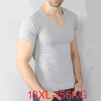  Mare pentru bărbați T-Shirt Modale de Mari Dimensiuni 8XL 10XL 155 de kg Scurt Maneca V Gat Vrac Casual Negru Gri Alb