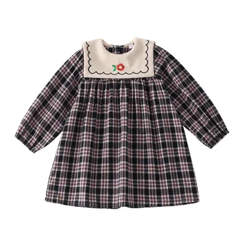  Stil britanic copii copilul haine fete primavara toamna carouri rochie cu maneci lungi pentru copii fete de îmbrăcăminte, broderie design rochie