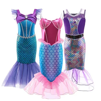 2022 Noi Mermaid Princess Costume Strălucitoare, Paiete Sirenă Cozi Petrecere de Vacanță Costum Fată Dress up Fantezie pentru Copii Dress