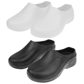  Bărbați Femei Cook Medical Nursing Pantofi Ultralite Saboți Strapless Anti-Alunecare, Alb/Negru Adulți Pantofi De Lucru Rezistent La Apa Pantofi