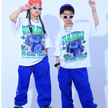  Moda Topuri Largi Albastru Hiphop Pantaloni Streetwear Pentru Copii Jazz Costume de Dans Fete Sala de Dans Hip-Hop, Rave Haine DQS9990