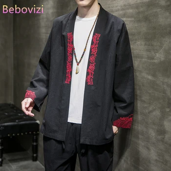  2020 Nou Albastru Negru Lenjerie De Broderie Moda Japoneză Kimono Tradițional Barbati Cardigan Cămașă Bluză Din Asia Haine Samurai De Sex Masculin