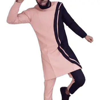  Men ' s Cămașă Roz Nud Topuri cu Maneci Lungi+Pantaloni Design Asimetric Gâfâi Costume Roz Nud Africane Tinutele Uzura de Partid