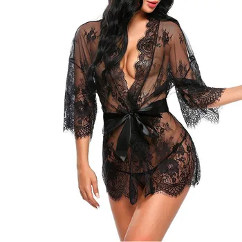  Fierbinte de Vânzare de Moda de Lenjerie transparent V-Neck îmbrăcăminte de noapte Porno Femei Sexy Lace Babydoll Erotic Sleepwear Halat G-string Sex Costum