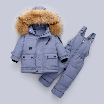  -30 Iarna cald în jos jacheta Salopeta Baieti Fete Haine copii Haine Set 2 buc Copilul Gros Salopete Snowsuit 1-5 ani
