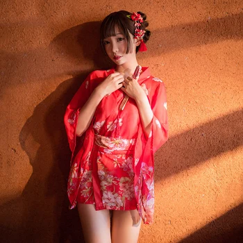  Femeile Japoneze Kimono Sexy Sleepwear Șifon Florale Pijamale, Halat De Baie Lenjerie Tanga Yukata Petrecere Geisha Costume Cosplay