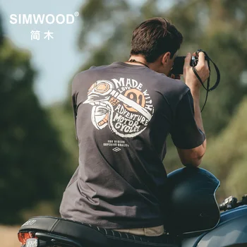  SIMWOOD 2022 Primavara-Vara Nou cu Motociclete de Imprimare T-shirt pentru Bărbați 100% Bumbac Topuri Lejere Plus Dimensiune Tricouri Tricouri