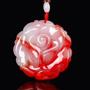  Roșii naturale de Jad Alb Rose Pandantiv Colier de Flori Chinez Sculptat manual Farmec Bijuterii Accesorii de Moda Amuleta pentru Barbati Femei